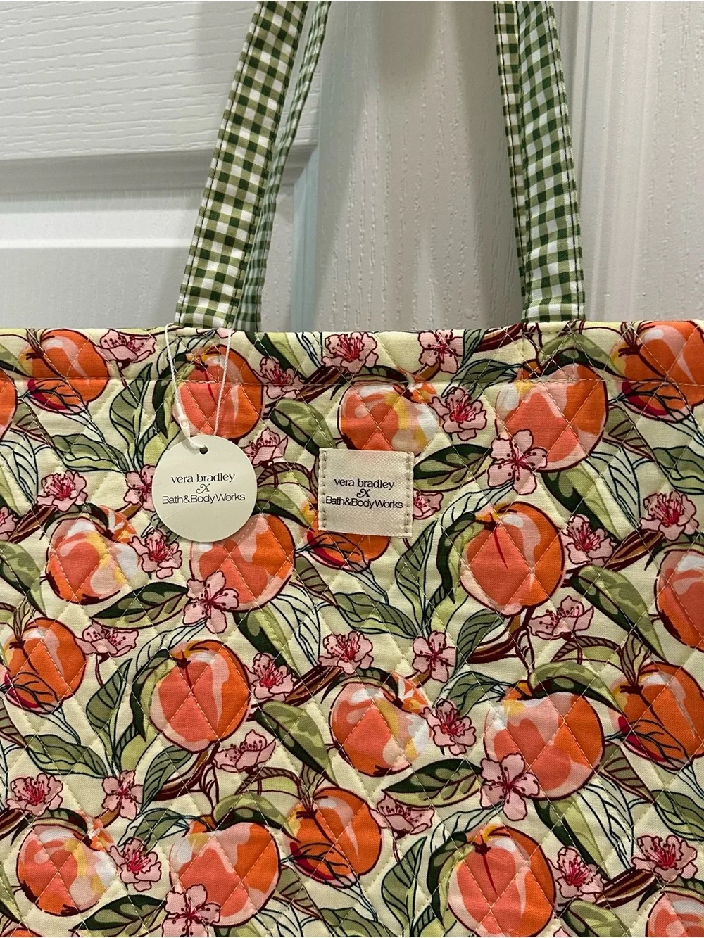 Vera Bradley Peach Floral Quilted Tote in Green and Coral